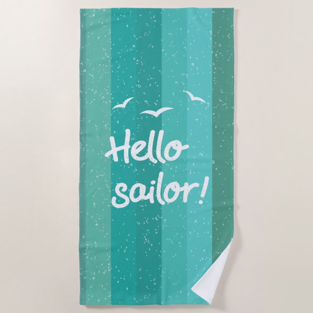 Hallo Sailor Fun Boat Crew, Decke blau gestreift Strandtuch (Vorderseite)