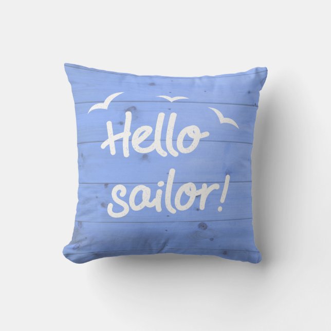 Hallo Sailor Nautical Boating Blue and White Kissen (Vorderseite)