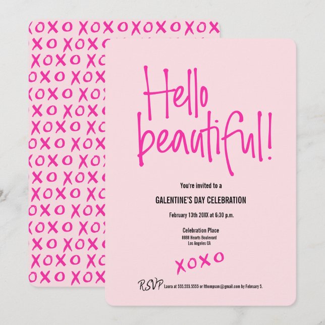 Hallo schön! Galentinstag xo-rosa Brauch Einladung (Vorne/Hinten)