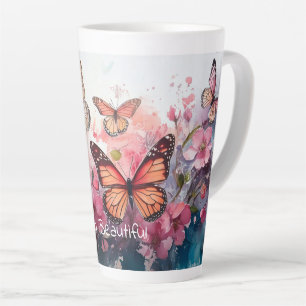 Hallo schön, mit Schmetterlingen und Blume Milchtasse