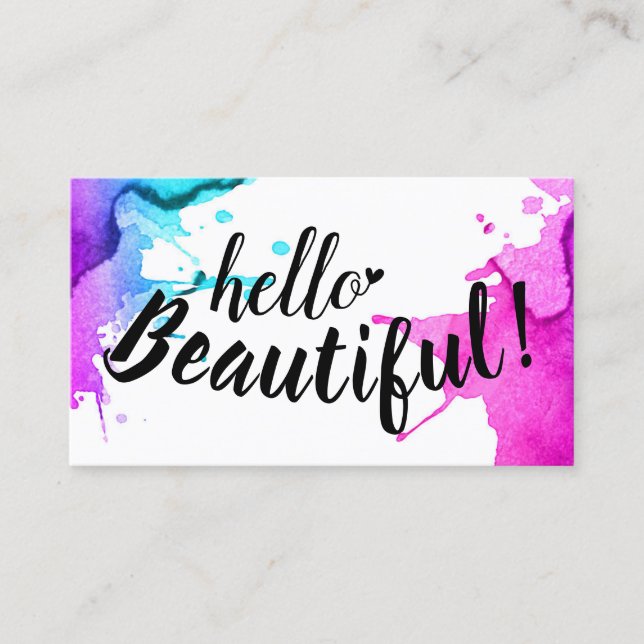 Hallo schöne Typografie-elegantes Aquarell Visitenkarte (Vorderseite)