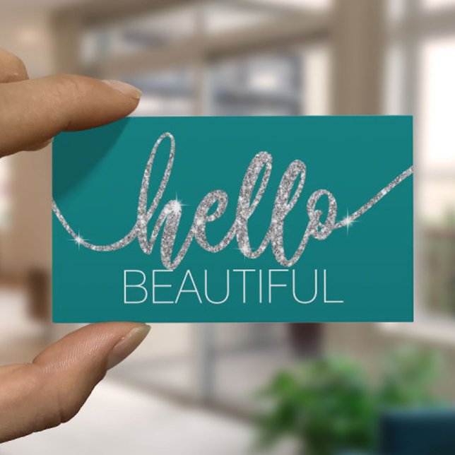 Hallo Schöne Typografie Schönheitssalon Türkis Visitenkarte (Von Creator hochgeladen)