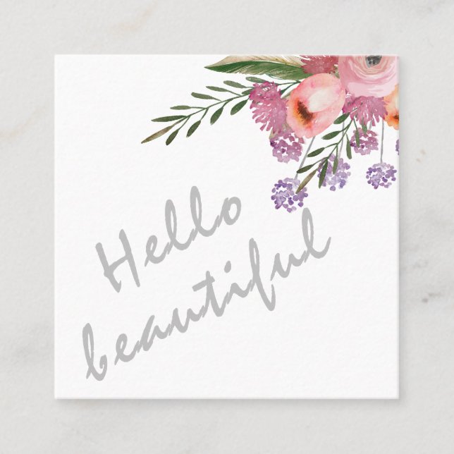 Hallo schöne Typografie trendy boho floral Quadratische Visitenkarte (Vorderseite)