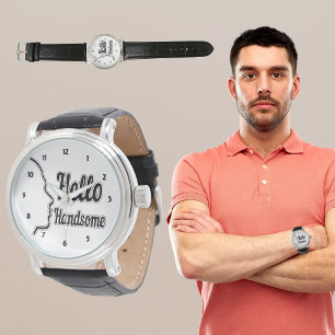 Hallo schöne Typografie und Gesichtsprofil-Umriss Armbanduhr