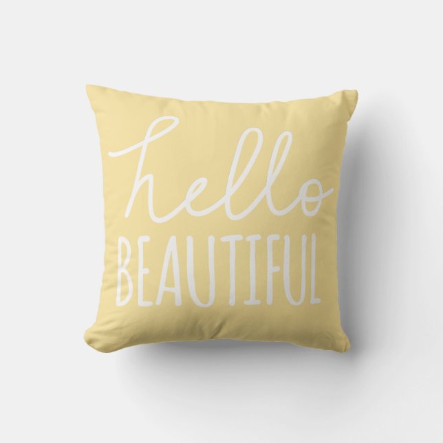 Hallo schöne Typografie-wunderliches Girly Gelb Kissen (Vorderseite)