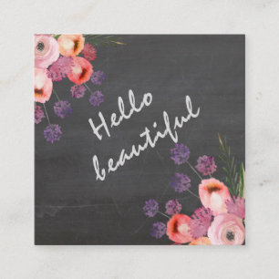 Hallo schöne typografische Tafel Boho Blumengestal Quadratische Visitenkarte