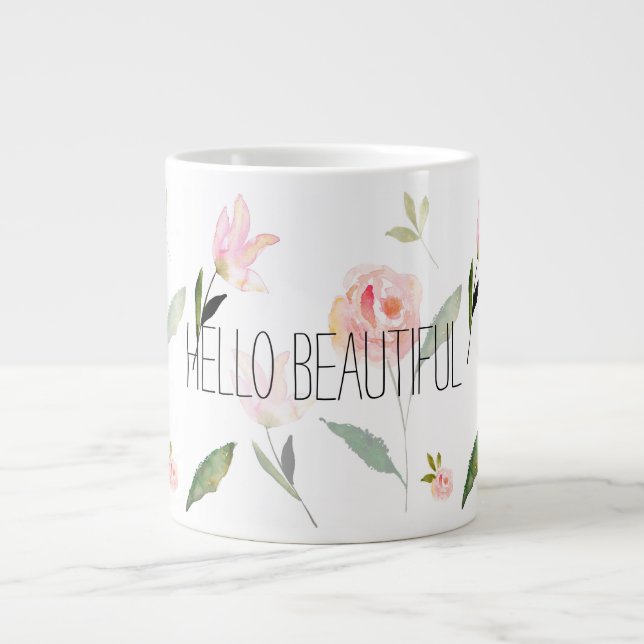 Hallo Schöne Wasserfarbe Floral Jumbo-Tasse (Vorderseite)