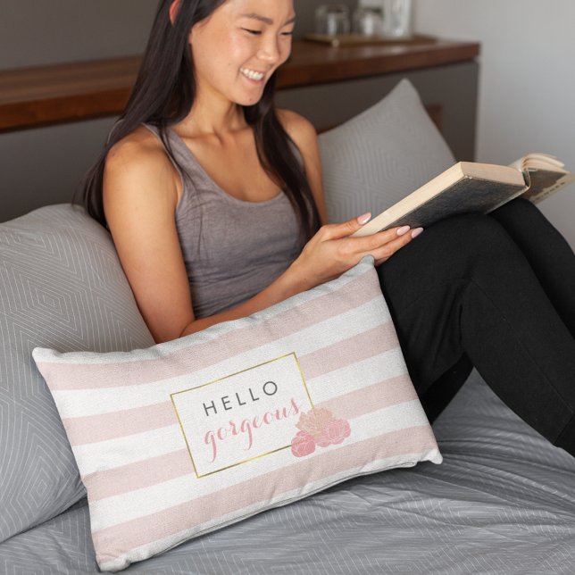 Hallo Schöner rosa Streifen und Blush Peony Pillow Lendenkissen (Von Creator hochgeladen)