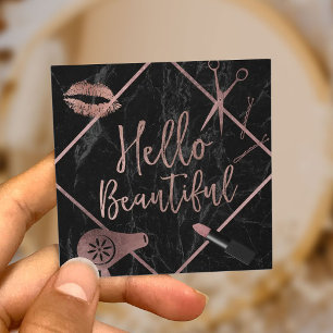Hallo schöner Rosen-Goldtypographie-Marmor-Salon Quadratische Visitenkarte