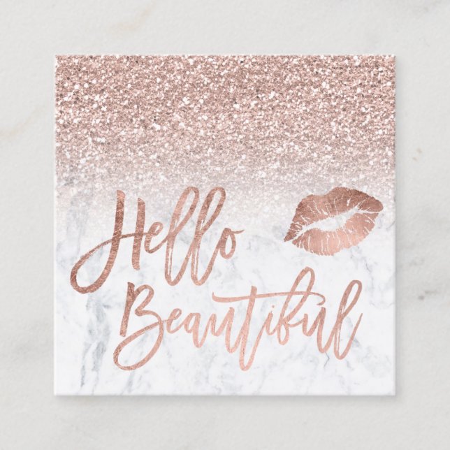 Hallo schöner RosengoldGlitter ombre Marmor Quadratische Visitenkarte (Vorderseite)