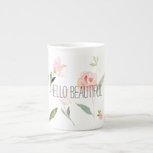 Hallo schönes Aquarell mit Blumen Prozellantasse