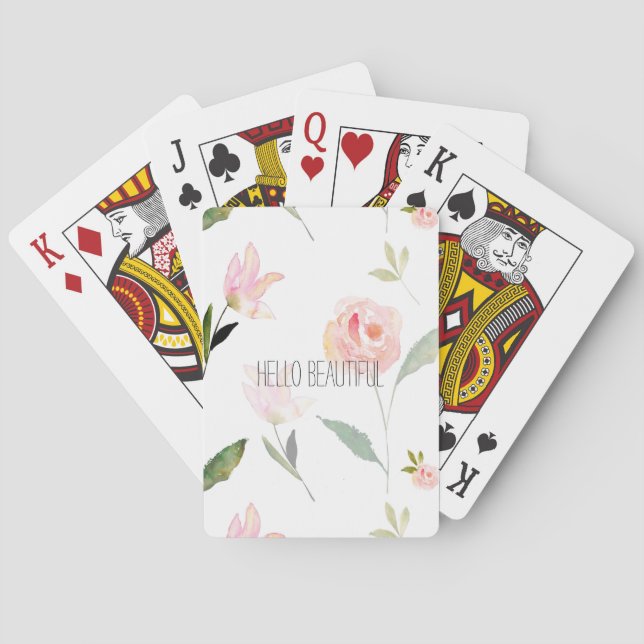 Hallo schönes Aquarell mit Blumen Spielkarten (Rückseite)