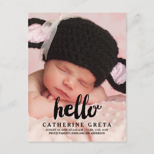Hallo-Script | Baby Birth Announction Postcard Ankündigungspostkarte (Vorderseite)