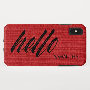 Hallo Script Ihr Name auf Red Linen Texture Foto Case-Mate iPhone Hülle
