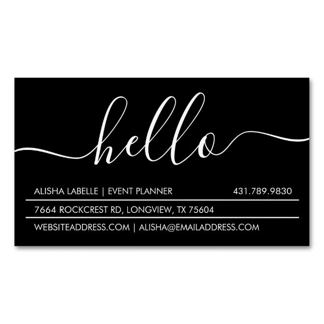 Hallo-Script | Modernes und stilvolles Minimal Bla Magnetische Visitenkarte (Vorderseite)