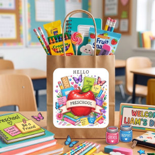 Hallo Sechste Klasse Retro Apfel Quadratischer Aufkleber