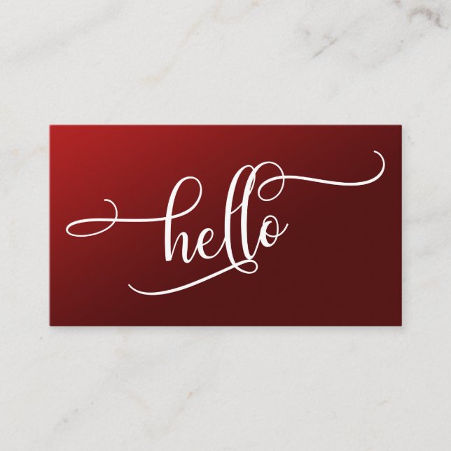Hallo Skript-Typografie über tiefrotem Ombre Visitenkarte (Vorderseite)