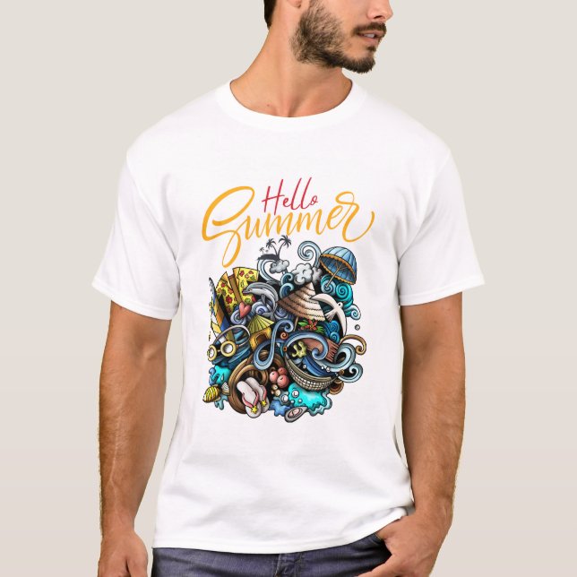 Hallo Sommer 2026 Urlaub Collage Holiday Trave T-Shirt (Vorderseite)