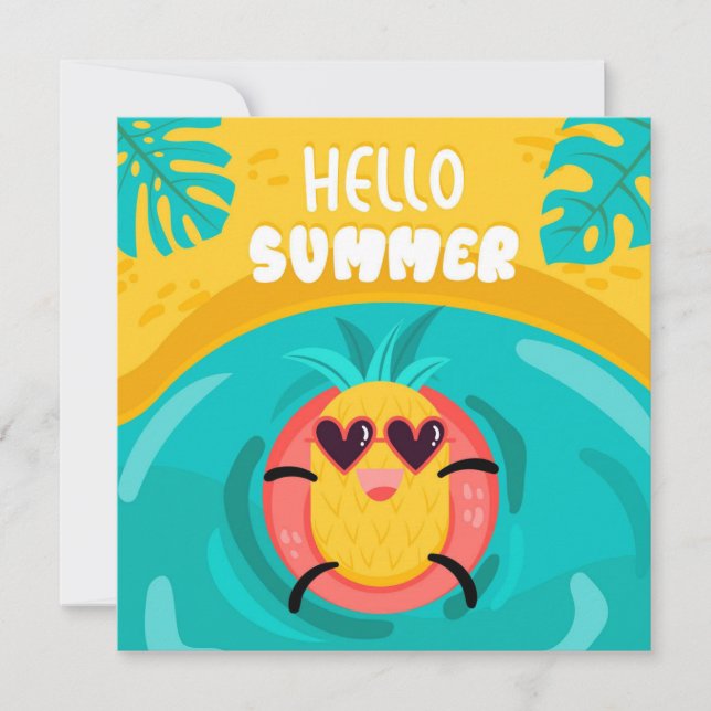 Hallo Sommer Ananas Grußkarte am Strand (Vorderseite)