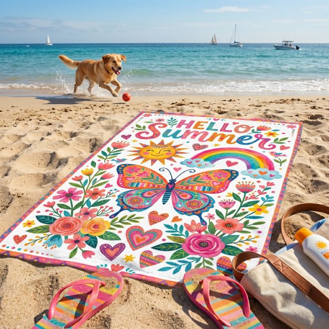 Hallo Sommer Boho-Blumen Strandtuch (Von Creator hochgeladen)