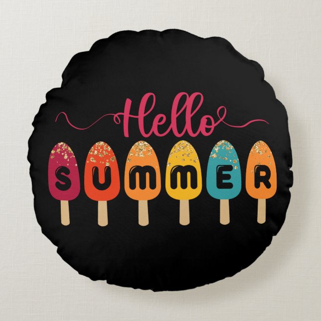 Hallo Sommer | Colorful Popsice Creme Rundes Kissen (Vorderseite)