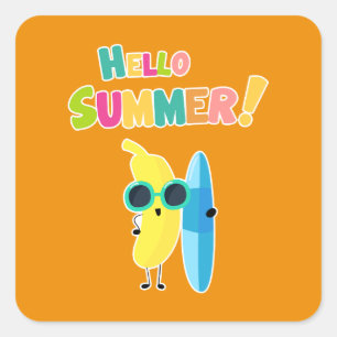 Hallo Sommer! Cool Banana Funny Vacation Quadratischer Aufkleber