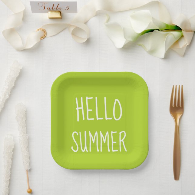 Hallo Sommer coole Typografie bunt    Pappteller (Hochzeit)