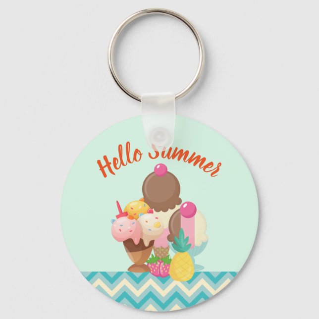 Hallo Sommer Eiscreme Delikatessen Schlüsselanhänger (Vorderseite)