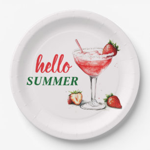 Hallo Sommer Erdbeer-Cocktail-Papierplatte Pappteller