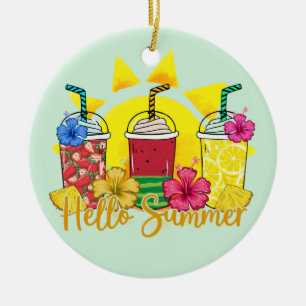Hallo Sommer   Erfrischende tropische Fruchtsmooth Keramik Ornament