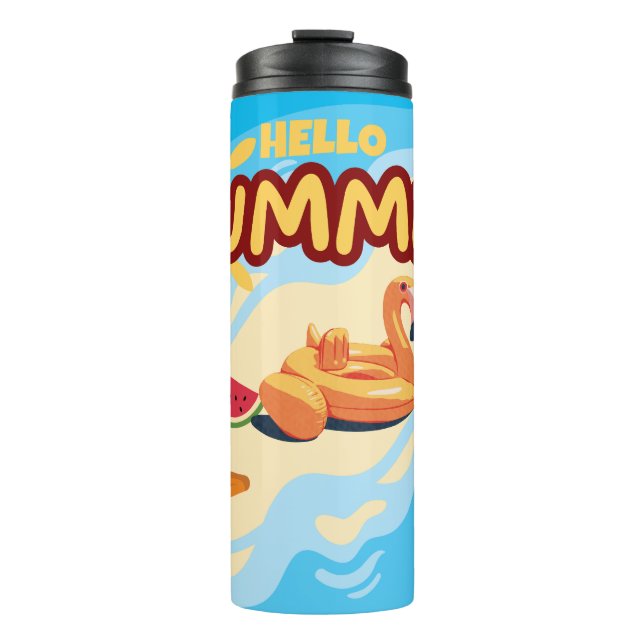 Hallo Sommer Flamingo Thermobecher Thermosbecher (Vorderseite)