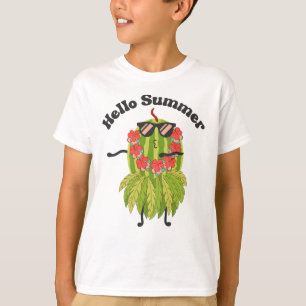 Hallo Sommer Funny Fatermelon Obst Mit Sonnenunter T-Shirt