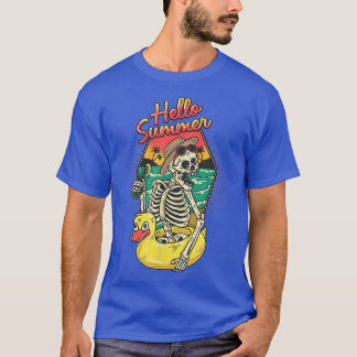Hallo Sommer Funny Skeleton Duck Pool Family Vacat T-Shirt