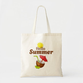 Hallo Sommer Gelbe Sonne Kokosnuss Rotes Sonnensch Tragetasche