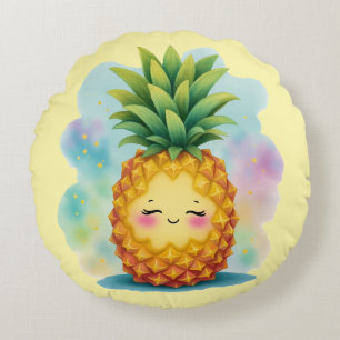 Hallo Sommer Glücklicher Ananas Rundes Kissen