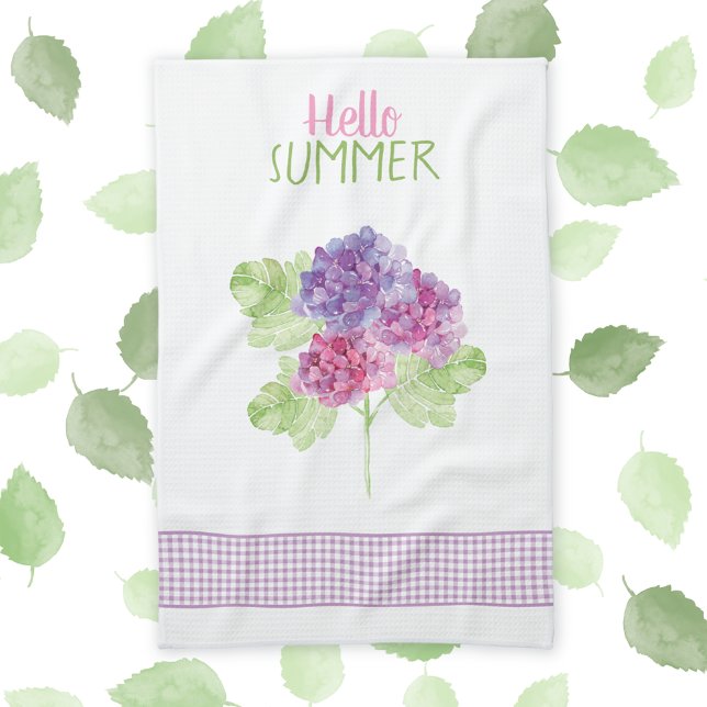 Hallo Sommer Hydrangea Gingham Kitchen Handtuch (Von Creator hochgeladen)