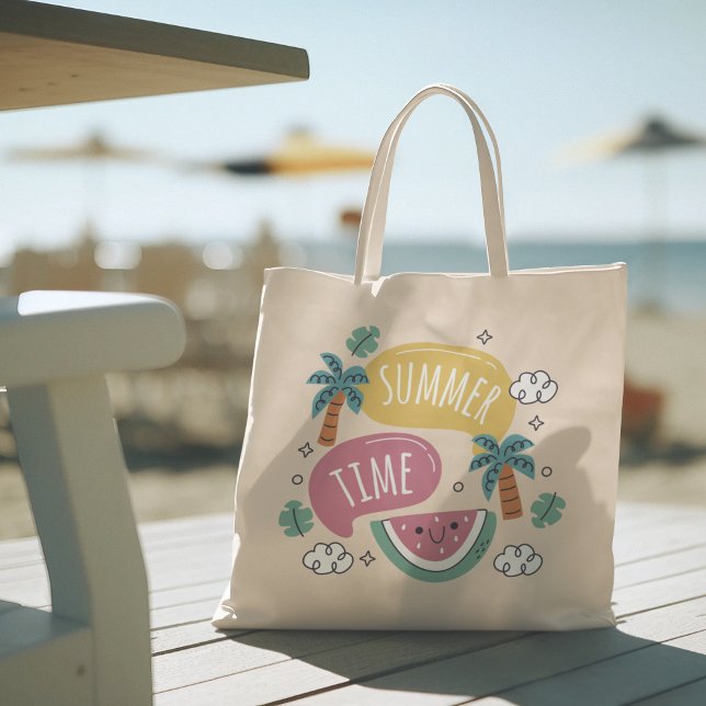 Hallo Sommer mit Flamingo Tropical Tote Tasche (hello summer, beach tote bag, vacation tote bag, school tote bag, colorful typography, gift for her)