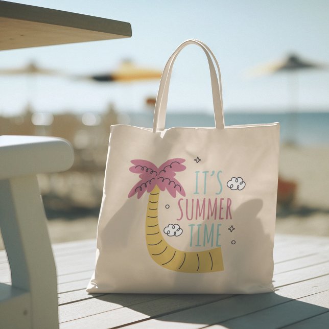 Hallo Sommer mit Flamingo Tropical Tote Tasche (hello summer, beach tote bag, vacation tote bag, school tote bag, colorful typography, gift for her)