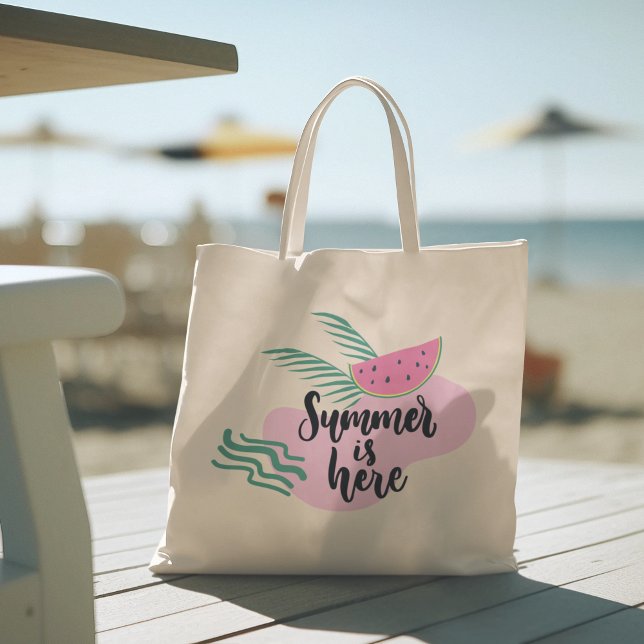 Hallo Sommer mit Flamingo Tropical Tote Tasche (hello summer, beach tote bag, vacation tote bag, school tote bag, colorful typography, gift for her)
