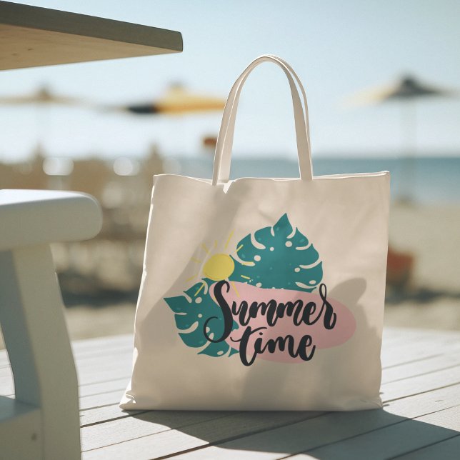 Hallo Sommer mit Flamingo Tropical Tote Tasche (hello summer, beach tote bag, vacation tote bag, school tote bag, colorful typography, gift for her)