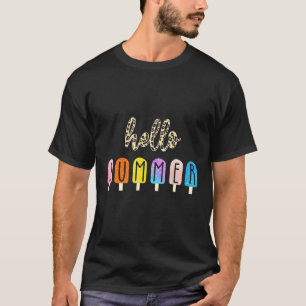 Hallo Sommer mit Leopard Print Ice Cream Popsim T-Shirt