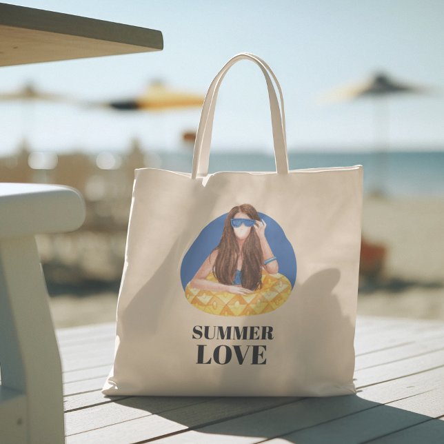 Hallo Sommer mit Typografie Tropical Tote Bag Tragetasche (hello summer, beach tote bag, vacation tote bag, school tote bag, colorful typography, gift for her)