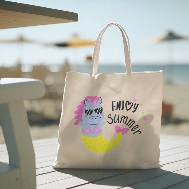 Hallo Sommer mit Typografie Tropical Tote Bag Tragetasche (hello summer, beach tote bag, vacation tote bag, school tote bag, colorful typography, gift for her)
