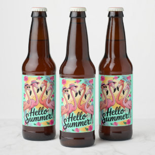 Hallo Sommer Niedlich Flamingo Beach Urlaub Tropic Bierflaschenetikett
