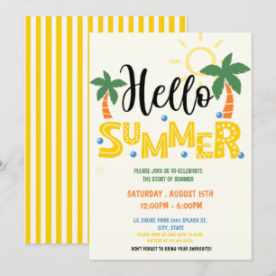 Hallo Sommer Party, Letzter Schultag, Pool-Party Einladung