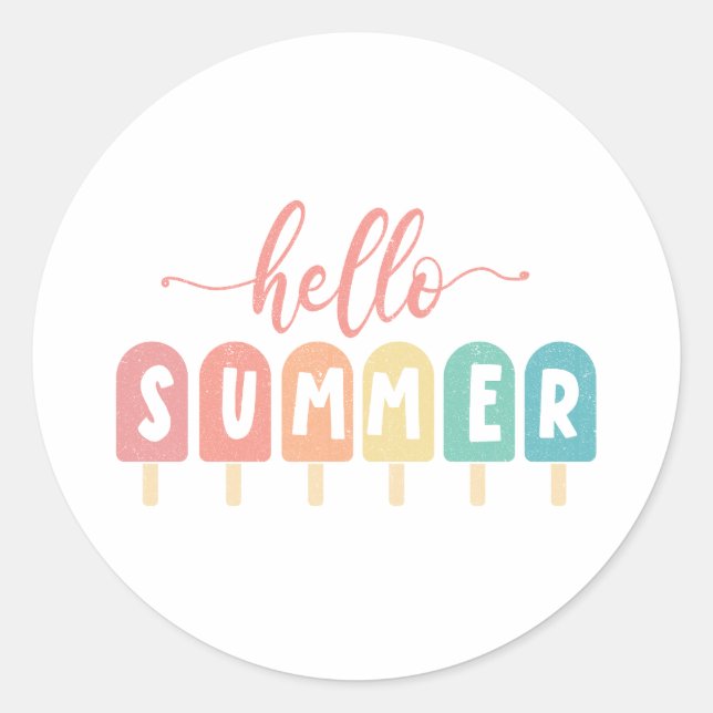Hallo Sommer Pastel Popsicles Runder Aufkleber (Vorderseite)