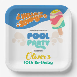 Hallo Sommer! Pool-Party Einladung Pappteller