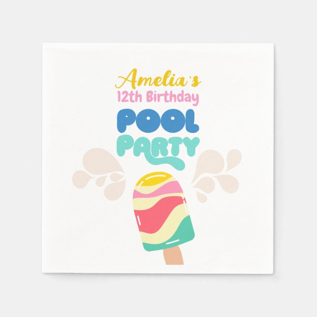 Hallo Sommer! Pool-Party Einladung Serviette (Vorderseite)