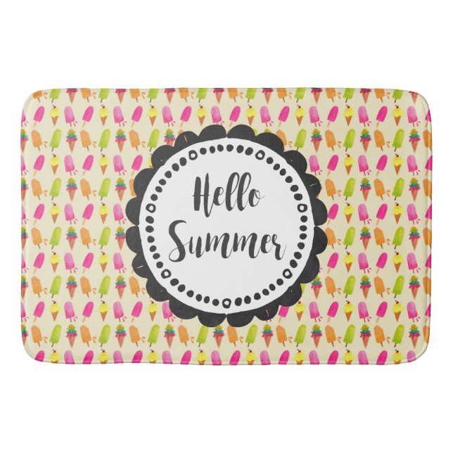 Hallo Sommer Popsicles und Ice Creme Badematte (Vorderseite)