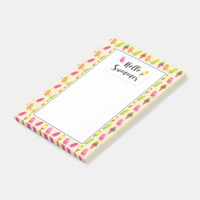 Hallo Sommer Popsicles und Ice Creme Post-it Klebezettel (angewinkelt)